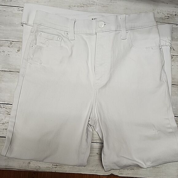 Pistola White Denim Raw Hem Ankle Crop Jeans Stretch Casual Size 27 25" Inseam - Picture 3 of 16